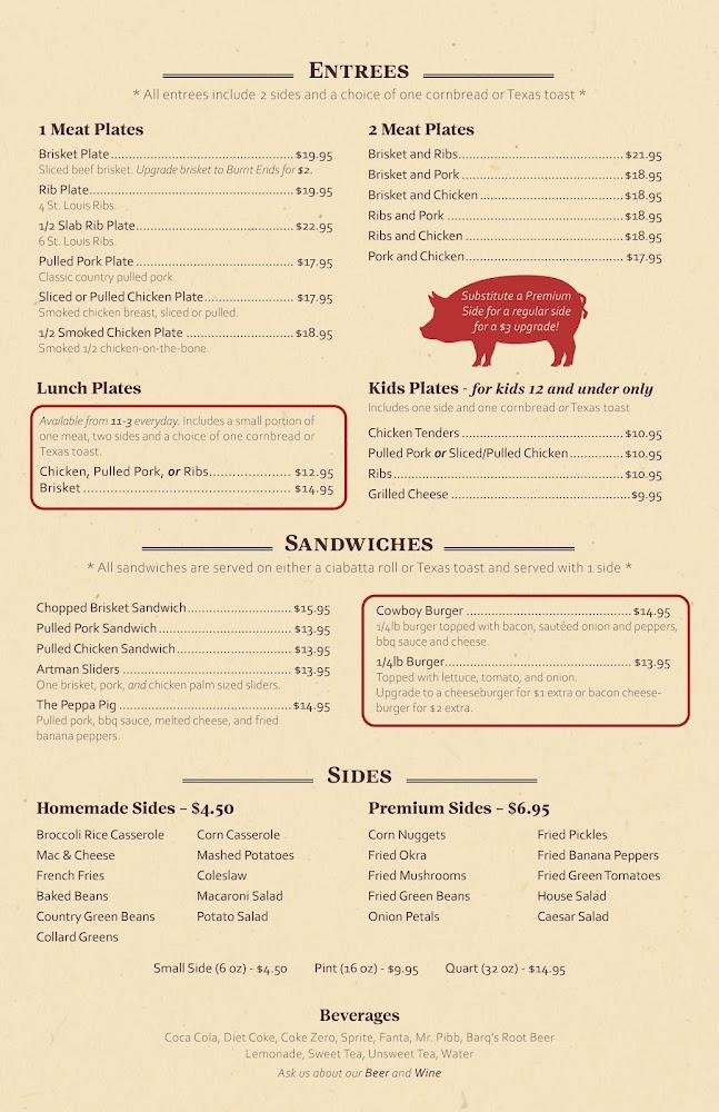 Artman Country Smokehouse Menu image 2